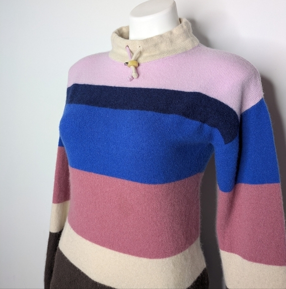 Theory Pink Blue Brown Striped High Neck Cashmere Sweater S - Picture 3 of 10